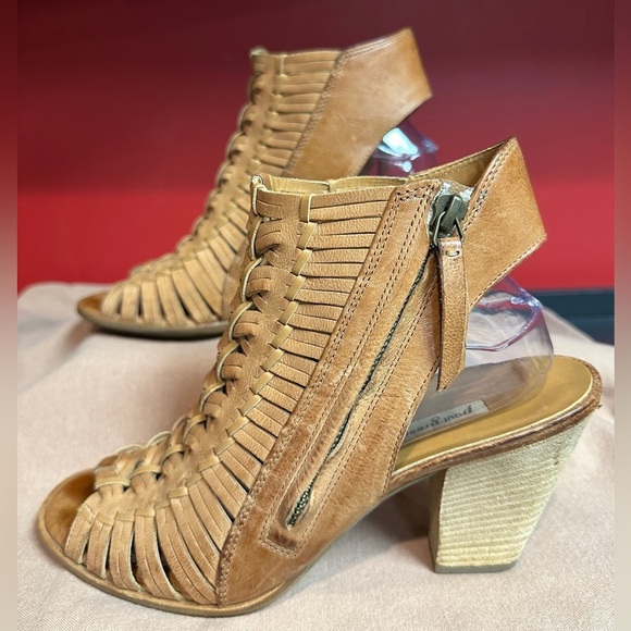 Paul Green Brown Leather Peep Toe Sling Back Side Zip Bootie/Heels Women’s Sz 7 - Picture 2 of 10
